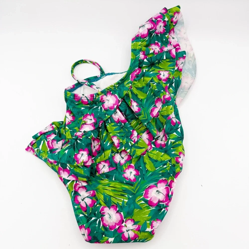 Janie and Jack Baby Girl's Tropical Floral Ruffle‎ Swimsuit Green 12-18 Months